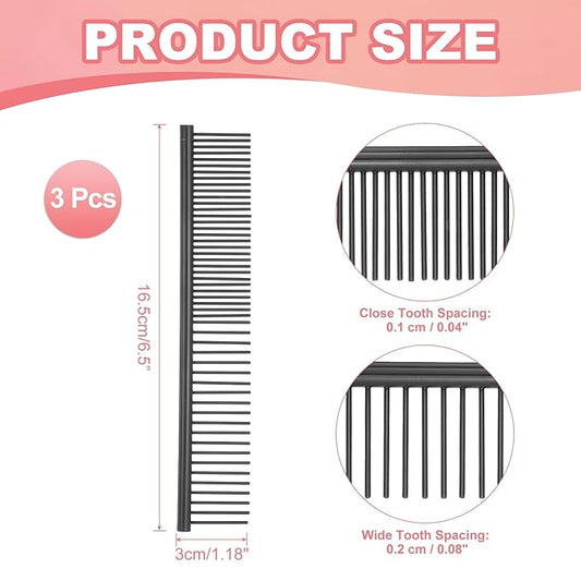 PETAXCELL Dog Cat Comb, Pet Combs Stainless Steel Teeth with Rounded Ends for Knots Mats Loose Hair Removal, 6.5IN (Black Coated, 3 Pack), Grooming Tool Intended for Long Curly Hair Pet