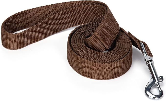 Siumouhoi Strong Durable Nylon Dog Training Leash, 1 Inch Wide Traction Rope, 6 ft 10ft 15ft Long, for Small and Medium Dog (Brown, 6 Feet)