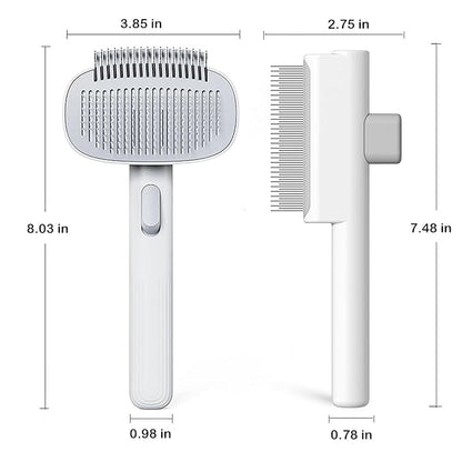 LGYJQTCMG Pet Grooming Combo with Release Button - 2-in-1 Pet Detangling Brush and Cat Dematting Comb with Long & Short Stainless Steel Metal Teeth Easy to Remove Loose Undercoat,Matted Fur & Tangles