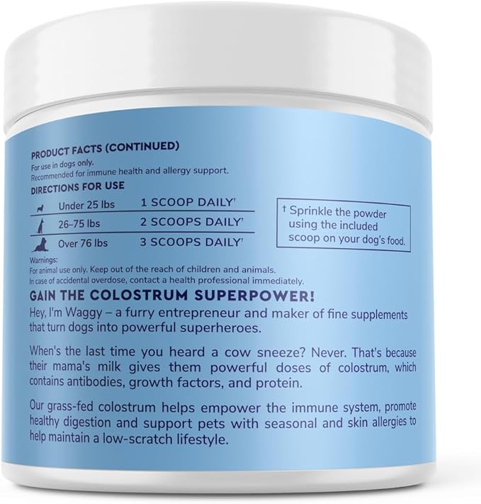 WONDER PAWS Premium Grass Fed Colostrum for Dogs – Pure Bovine Colostrum for Dogs – Immune, Allergy, Skin & Itch Relief – All Ages, Sizes & Breeds – 3.20oz