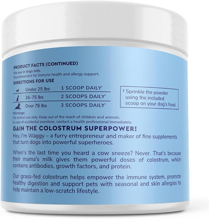 WONDER PAWS Premium Grass Fed Colostrum for Dogs – Pure Bovine Colostrum for Dogs – Immune, Allergy, Skin & Itch Relief – All Ages, Sizes & Breeds – 3.20oz
