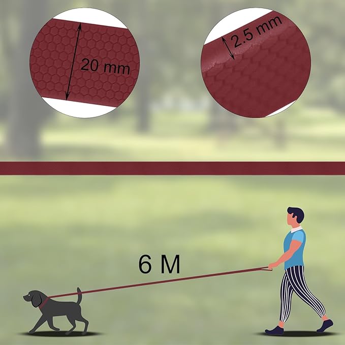 Wolfone 6m Dark Red Heavy Duty Robust Training Dog Leash with Anti-Slip Handle，Waterproof Long Dog Leash for Outdoor Activities