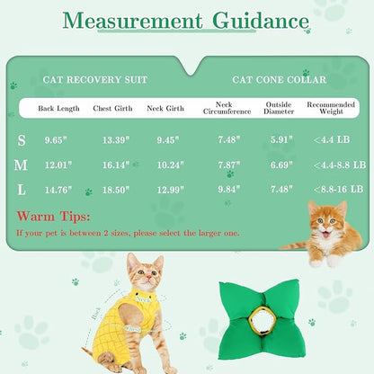 EMUST 2PCS Cat Recovery Suit & Cat Surgery Suit, Soft & Adjustable Dog Surgery Suit Female Spay for Abdominal Wounds, Cotton Cone for Cats to Stop Licking for Small Female Pets 8-16lb, Yellow, L