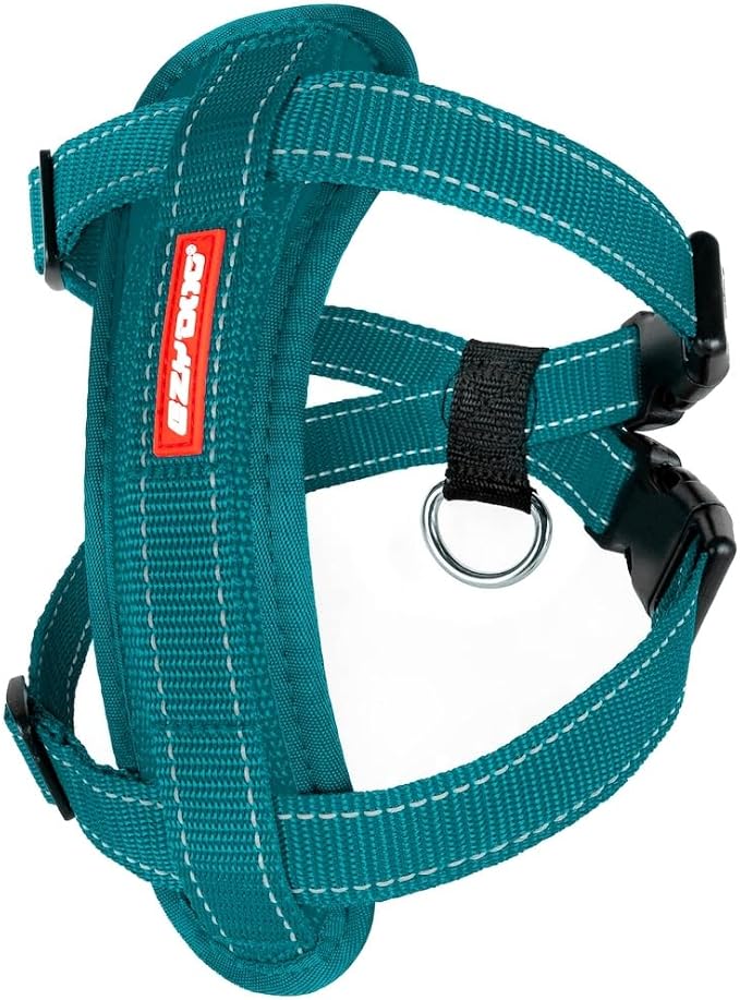 EzyDog Chest Plate No Pull Dog Harness – Escape Proof Harness with Reflective Stitching and Comfort Padding for Easy Walks, Training & Control - Car Restraint Included (Large, Teal)