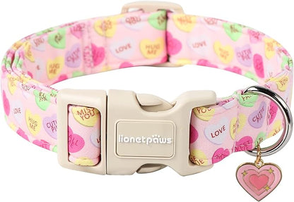 Lionet Paws Valentine's Dog Collar- Cute Pink Sweet Heart Dog Collars with Plastic Buckle, Light Adjustable Dog Collars for Medium Large Dogs