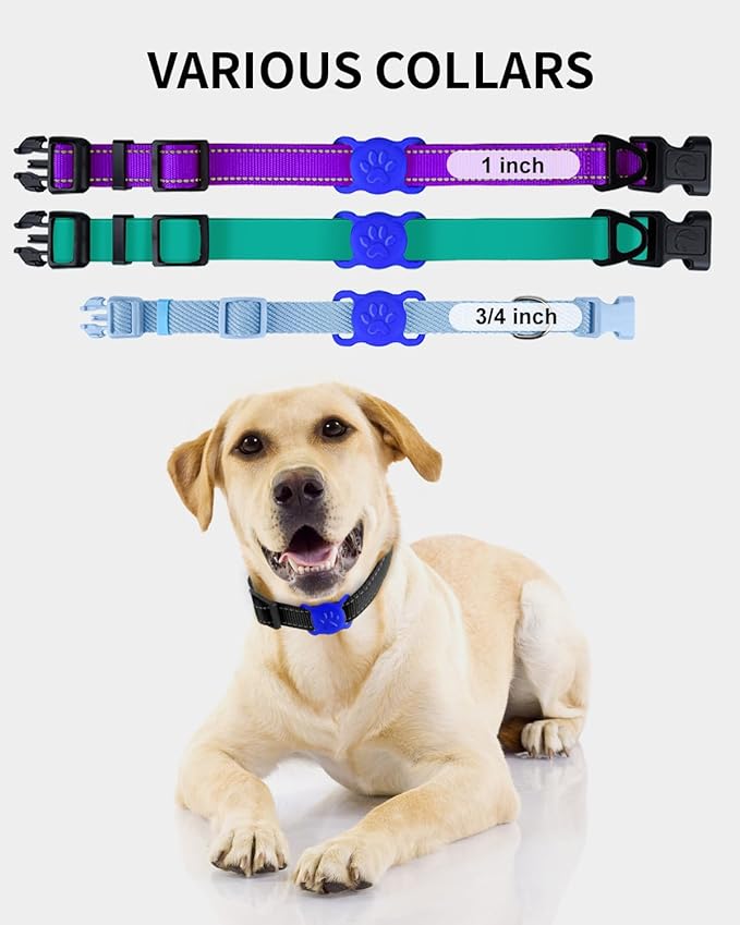 Dynmeow Dog Cat Collar Holder Compatible with Airtag, Anti-Lost Silcione Holder for 3/4-1" inch Wide Collar, Navy-Blue, M(1 Pack)