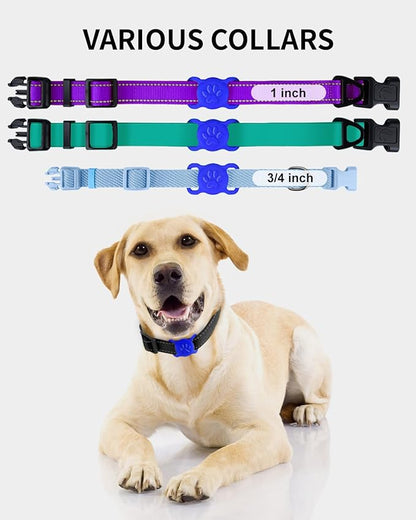 Dynmeow Dog Cat Collar Holder Compatible with Airtag, Anti-Lost Silcione Holder for 3/4-1" inch Wide Collar, Navy-Blue, M(1 Pack)