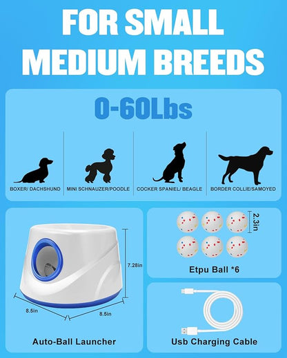 AIRSHOOTER Automatic Ball Thrower for Dogs, Ball Launcher for Dogs - 2.3" Dog Balls * 6Pack (Blue)