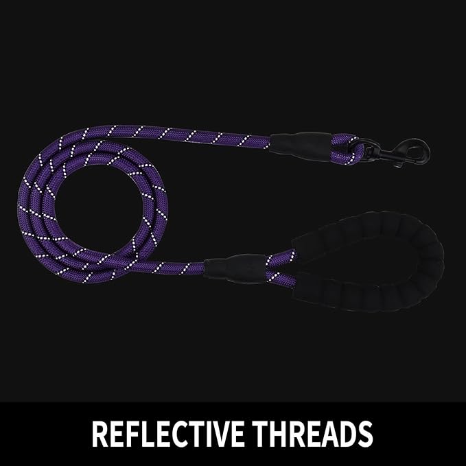 Panykoo 5/6 FT Strong Pet Dog Leash with Soft Padded Handle,Highly Reflective Rope for Night Walking,360-Degree Rotating Metal Buckle Without Tangles,Suitable for Small,Medium and Large Dogs.(5ft)