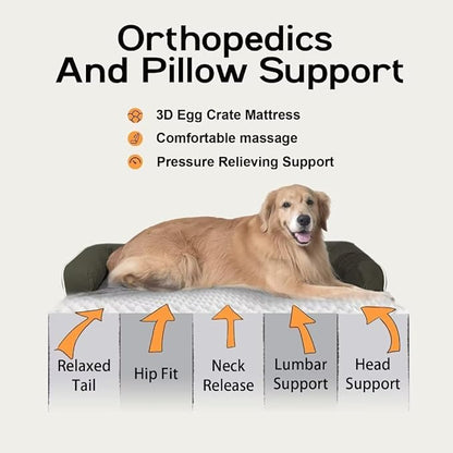 Extra Large Dog Bed-Orthopedic Waterproof XL Dog Bed for XLarge Extra Big Dogs - Foam Couch Sofa Washable with Removable Cover-Dark Green