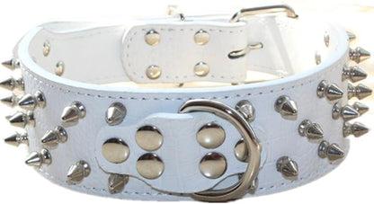 Serijoars Spiked Studded Dog Collar, PU Leather Dog Collar, Adjustable Pet Collars for Medium or Large Breed Pet (M, White1)