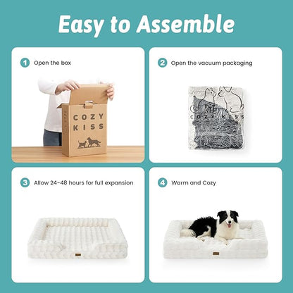 COZY KISS Orthopedic Dog Bed for Medium Small Size Dog, Soft and Warm Faux Fur Sofa for Pet Up to 40 lbs, Foam Bolster Anti-Slip Couch with Washable Removable Cover, M 30x20x6.5 inch, Beige