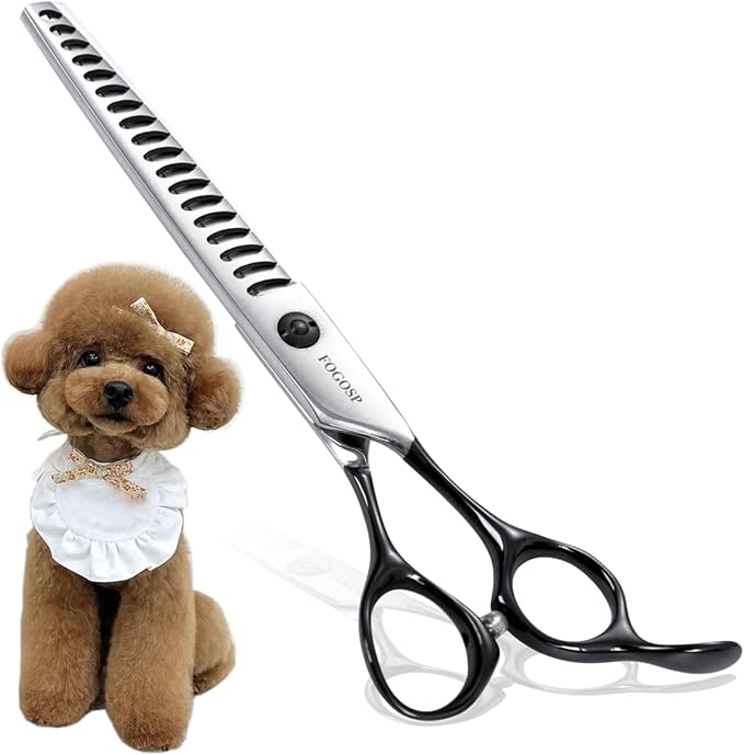 FOGOSP Dog Thinning Shears for Grooming 6.75" Chunker Shears Quickly Thinning Thick Hair Professional Dog Grooming Scissors for Small Dogs Right Handed Groomer Japan 440C 18 Teeth (Chunker, Black)