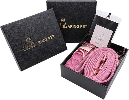 ARING PET Velvet Dog Collar and Leash Set, Soft Dog Collar and Leash, Adjustable Collars for Dogs