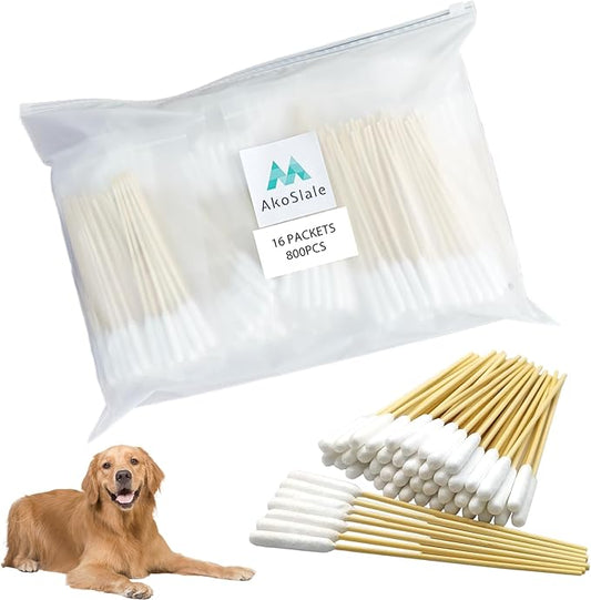 Dog Ear Swabs Bulk Pack, 800 Count – 6 Inch Bamboo Cotton Buds Refill for Professional Grooming & Multi-Pet Homes – Large Absorbent Tips for Deep Cleaning (16 Resealable Packs)
