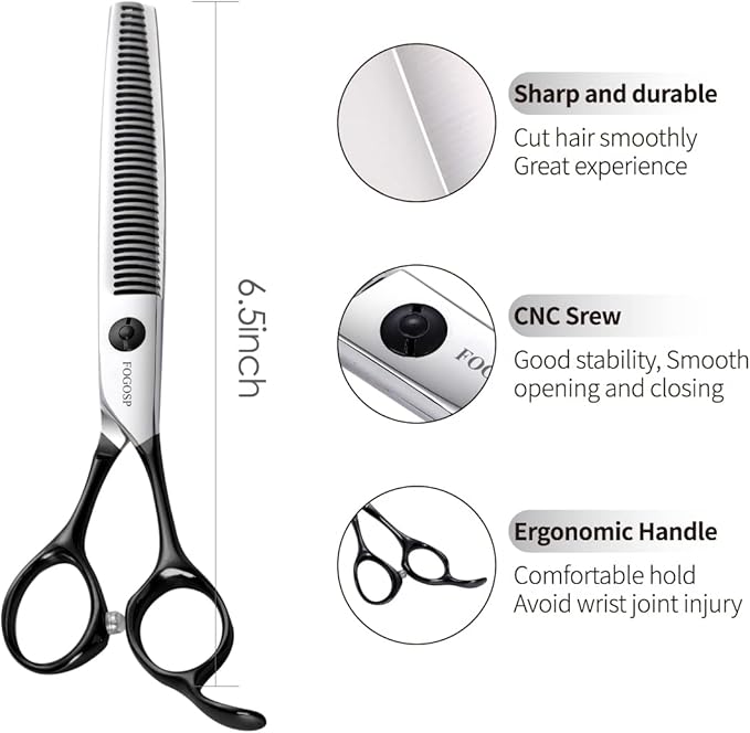 FOGOSP Dog Thinning Shears for Grooming 36 Teeth 6.5" Dog Blending Shears for Grooming Small Medium Dogs Professional Pet Thinners Blenders Scissors for Right Groomer(Blender, Black)