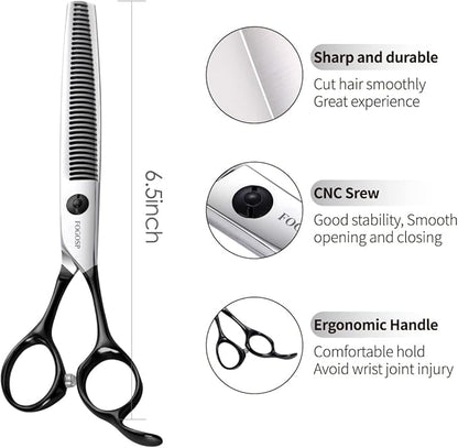 FOGOSP Dog Thinning Shears for Grooming 36 Teeth 6.5" Dog Blending Shears for Grooming Small Medium Dogs Professional Pet Thinners Blenders Scissors for Right Groomer(Blender, Black)