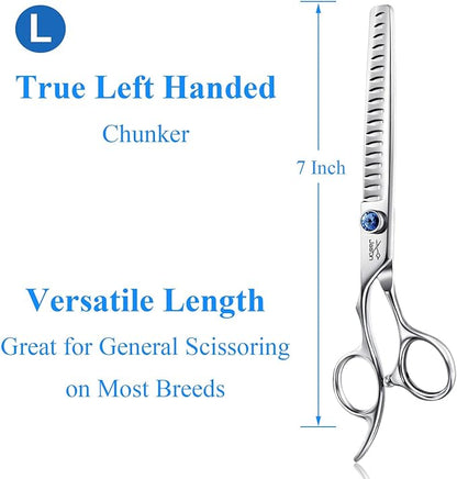 JASON Left Handed 7" 18-Tooth Texturising Dog Grooming Chunkers Scissor, Ergonomic Cats Grooming Shears Pets Trimming Kit with Offset Handle, Sharp, Comfortable Shear Christmas Gift
