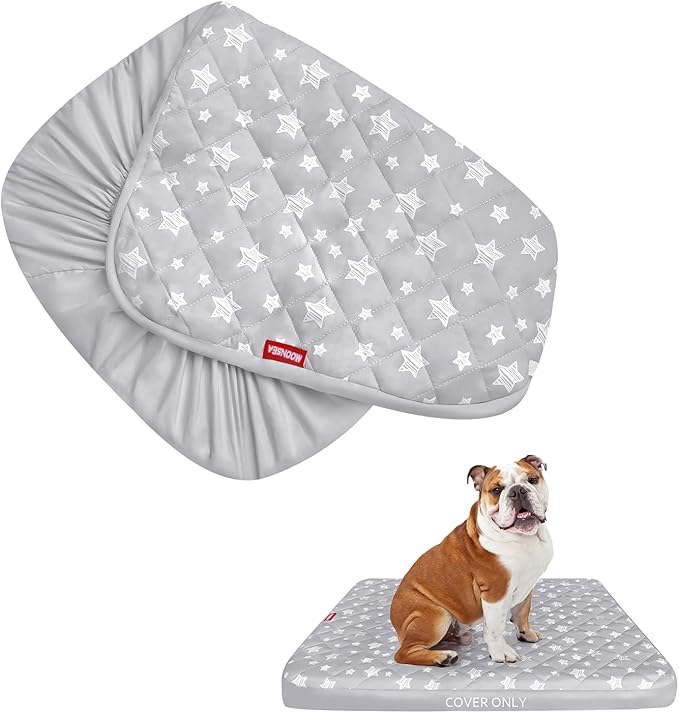 Waterproof Dog Bed Covers Replacement Washable Pet Hair Easy to Remove, Noiseless Quilted Puppy Pet Bed Cover Lovely Grey Star Print 22x35 Inches, for Dog/Cat, Cover Only