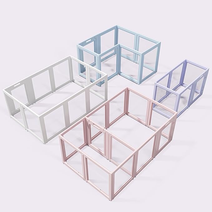 LoveTail DIY Clear Acrylic Dog Playpen House,Quick Easy Assembly and Disassembly,Strong Floor Suction,Indoor and Outdoor Use,Easy Cleansing Puppy Fence (Purple, 23.6" H, 10PCS)