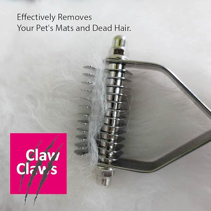 Undercoat Rake with Wooden Handle for Small Dog and Cat, Dematting Tool with Rounded Edge for Removing Tangled Hair, Grooming Rake Brush, Made in Taiwan (S-M, 12 Blades)