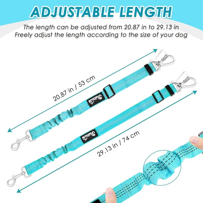 SlowTon Dog Seatbelt, 2 Pack Dog Seat Belt Car Leash Adjustable Elastic Bungee Buffer Heavy Duty Nylon Reflective Pet Safety Tether Connect to Dog Harness for Travel Riding in Vehicle (Daul Clip, TB)