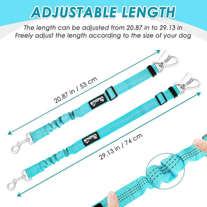 SlowTon Dog Seatbelt, 2 Pack Dog Seat Belt Car Leash Adjustable Elastic Bungee Buffer Heavy Duty Nylon Reflective Pet Safety Tether Connect to Dog Harness for Travel Riding in Vehicle (Daul Clip, TB)