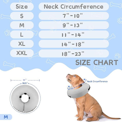Supet Inflatable Dog Cone Collar for Large Medium Small Dogs, Soft Cone Collar for Dogs Cats, ECollar Doggie Neck Donut Dog Cone Alternative After Surgery