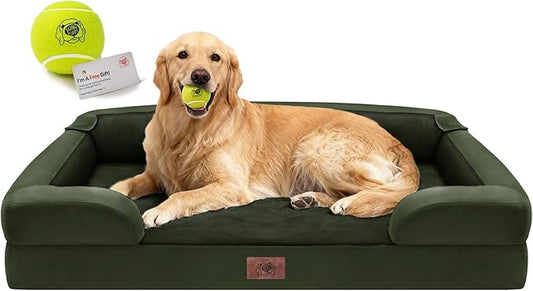 Extra Large Dog Bed, Orthopedic XL Washable Bed for Big Dog Waterproof Pet Couch Sofa Bolster with Removable Cover, Non-Slip Bottom, Tennis Ball Toy, 42x30