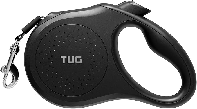 TUG Quest Retractable Dog Leash | 360° Tangle-Free Retraction | 16 ft Strong Nylon Tape (Small, Black)