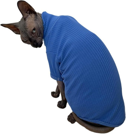 Sphynx Cats Shirt Cat Turtleneck Cotton Sweater Pullover Kitten T-Shirts with Sleeves Cat Pajamas Jumpsuit for Sphynx Cornish Rex, Devon Rex, Peterbald (X-Large (Pack of 1), Deep Blue)
