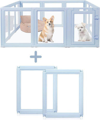 LoveTail DIY Clear Acrylic Dog Playpen House,Quick Easy Assembly and Disassembly,Strong Floor Suction,Indoor and Outdoor Use,Easy Cleansing Puppy Fence (Sky Blue, 23.6" H, 2PCS)