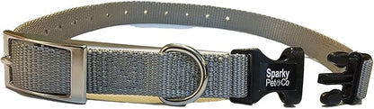 Sparky Pet Co - ECollar Replacement Strap - Easy Release Double Buckle Dog Collar - Rugged Nylon - Adjustable - D Ring - Quick Release Metal Clasp - for Invisible Fence Systems - 1" x 28"- Grey