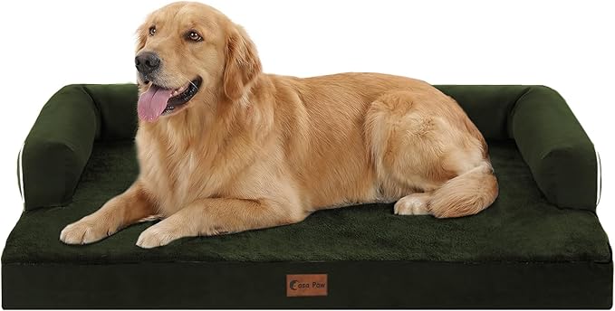 Casa Paw Orthopedic Dog Beds for Extra Large Dogs, Waterproof Egg Crate Foam XL Dog Bed with Sides 41x27Inch, Washable Big Dogs Couch Beds with Removable Cover and Nonskid Bottom, Olive Green