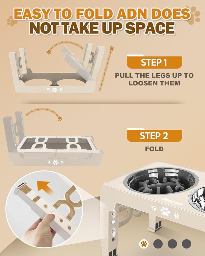 Elevated Dog Bowls, Dog Feeder with 1*Stainless Steel Dishes & 1*Slow Feeder Bowl, 5 Heights Adjustable Raised Stand for Medium Large, Food Dishes with Non-Slip Feet
