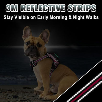 BARKBAY No Pull Dog Harness Large Reflective Dog Harness with Front Clip and Easy Control Handle for Walking Training Running with ID tag Pocket(Pink/Black,XS)