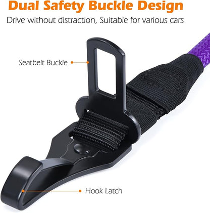 PetBonus Dog Seat Belt for Car, Durable Rope Dog Car Harness Seatbelt for Vehicle, Pet Tether Safety Restraint with Heavy Duty Buckle Hook Latch Lockable Clip for Small Medium Large Breeds (Purple)