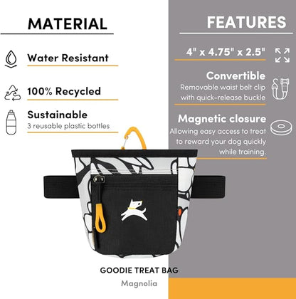 OllyDog Goodie Treat Bag, Dog Treat Pouch, Waist Belt Clip for Hands-Free Training, Magnetic Closure, Dog Training and Behavior Aids, Three Ways to Wear (Magnolia)