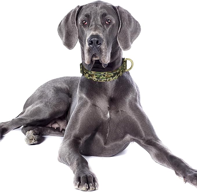 MOODEL Reflective Dog Collar for Large Dogs, Cute Camouflage Adjustable Heavy-Duty Nylon Puppy Collar for Boy and Girl Female, Soft Pet Accessories with Quick Release Buckle, Green