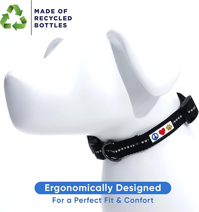 Pawtitas Recycled Dog Collar with Reflective Stitched Puppy Collar Made from Plastic Bottles Collected from Oceans Large Black Sea
