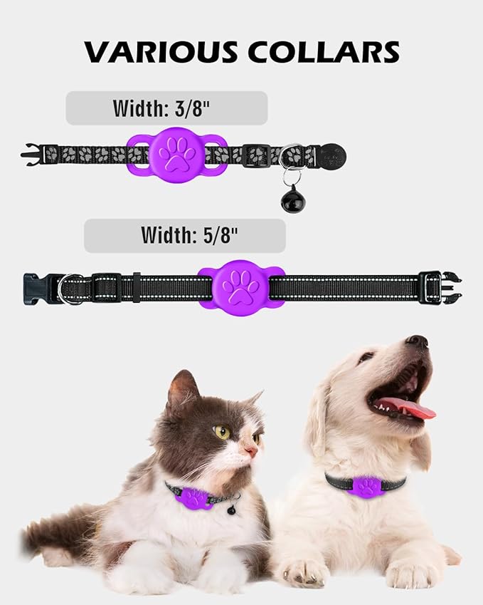 Dynmeow Dog Cat Collar Holder Compatible with Airtag, Anti-Lost Silcione Holder for 3/8 and 5/8 Inch Wide Collars, Purple, S(1 Pack)