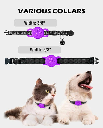 Dynmeow Dog Cat Collar Holder Compatible with Airtag, Anti-Lost Silcione Holder for 3/8 and 5/8 Inch Wide Collars, Purple, S(1 Pack)