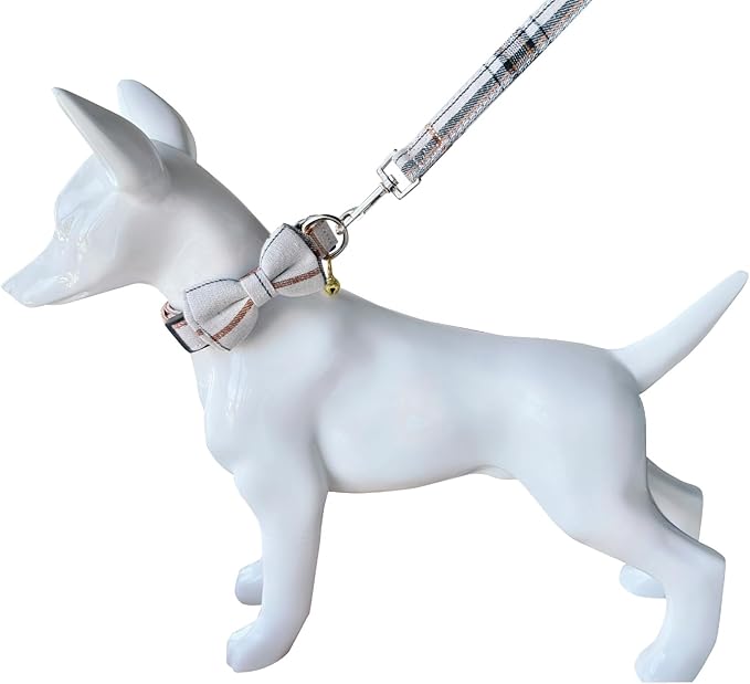 Yizepet Dog Collar and Leash Set-Plaid Puppy Collar with Bow Tie - Adjustable pet Collar for Dogs with Bell, Stylish Pattern for Small Medium or Large Boy and Girl Dog