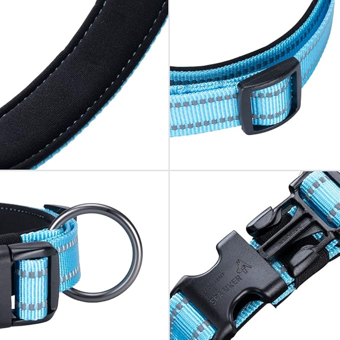 EXCELLENT ELITE SPANKER Reflective Dog Collar Classic Soft Padded Breathable Nylon Adjustable Pet Collar with Quick Release Buckle for Boy Girl Male Female Puppies Small Medium Large Dogs(LBLU-M)