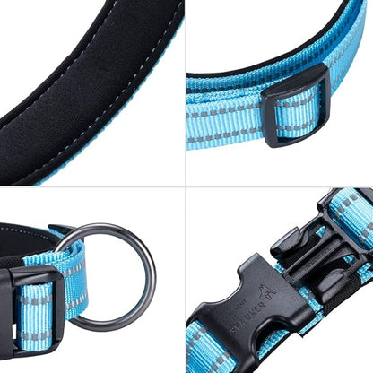 EXCELLENT ELITE SPANKER Reflective Dog Collar Classic Soft Padded Breathable Nylon Adjustable Pet Collar with Quick Release Buckle for Boy Girl Male Female Puppies Small Medium Large Dogs(LBLU-M)