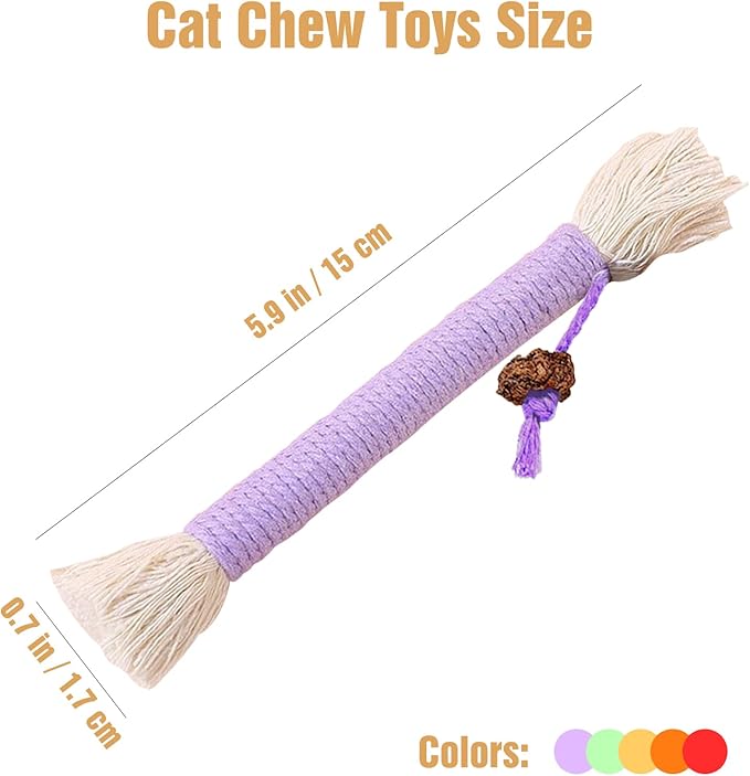 TKWINKT 5 PCS Cat Chew Toy, 5.9in Catnip Toys for Cats, Teeth Cleaning Cat Toys for Indoor Kittens