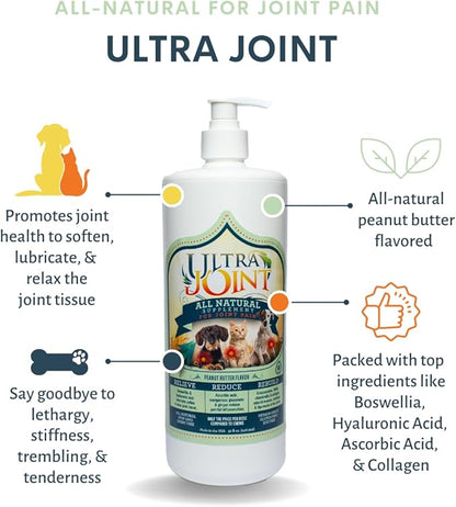Ultra Joint - Liquid Joint Support Supplement for Dogs with Glucosamine & Chondroitin - Pain Relief from Arthritis & Inflammation (32 oz)