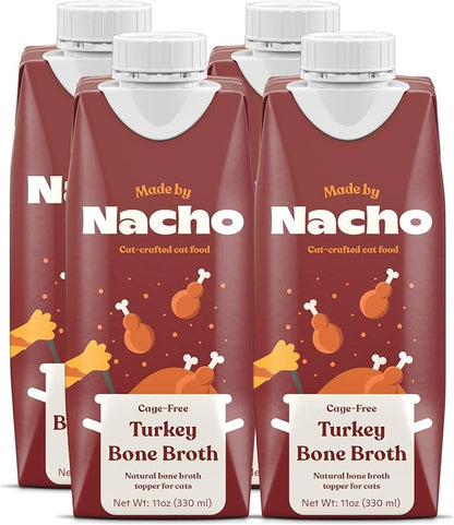 Made by Nacho Bone Broth Cat Food Topper for Hydration and Picky Eaters - Add Protein and Flavor to Your Dry Cat Food – Supports Optimal Nutrition, Digestion, Skin & Coat 11 oz. (Pack of 4), Turkey