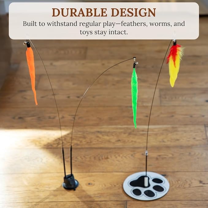 GADGETSOLOGY Cat Wand Toy Cat Fishing Pole Toy Cats Feather Toys Suction Cup for Indoor Cats Teaser Wand Feather Attachments Multisurface Base
