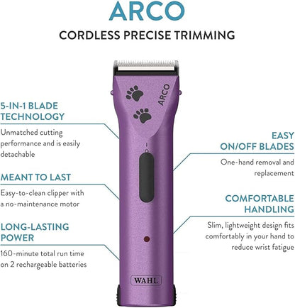 Wahl Professional Animal Arco Pet, Dog, Cat, and Horse Cordless Clipper Kit, Purple (8786-1001)